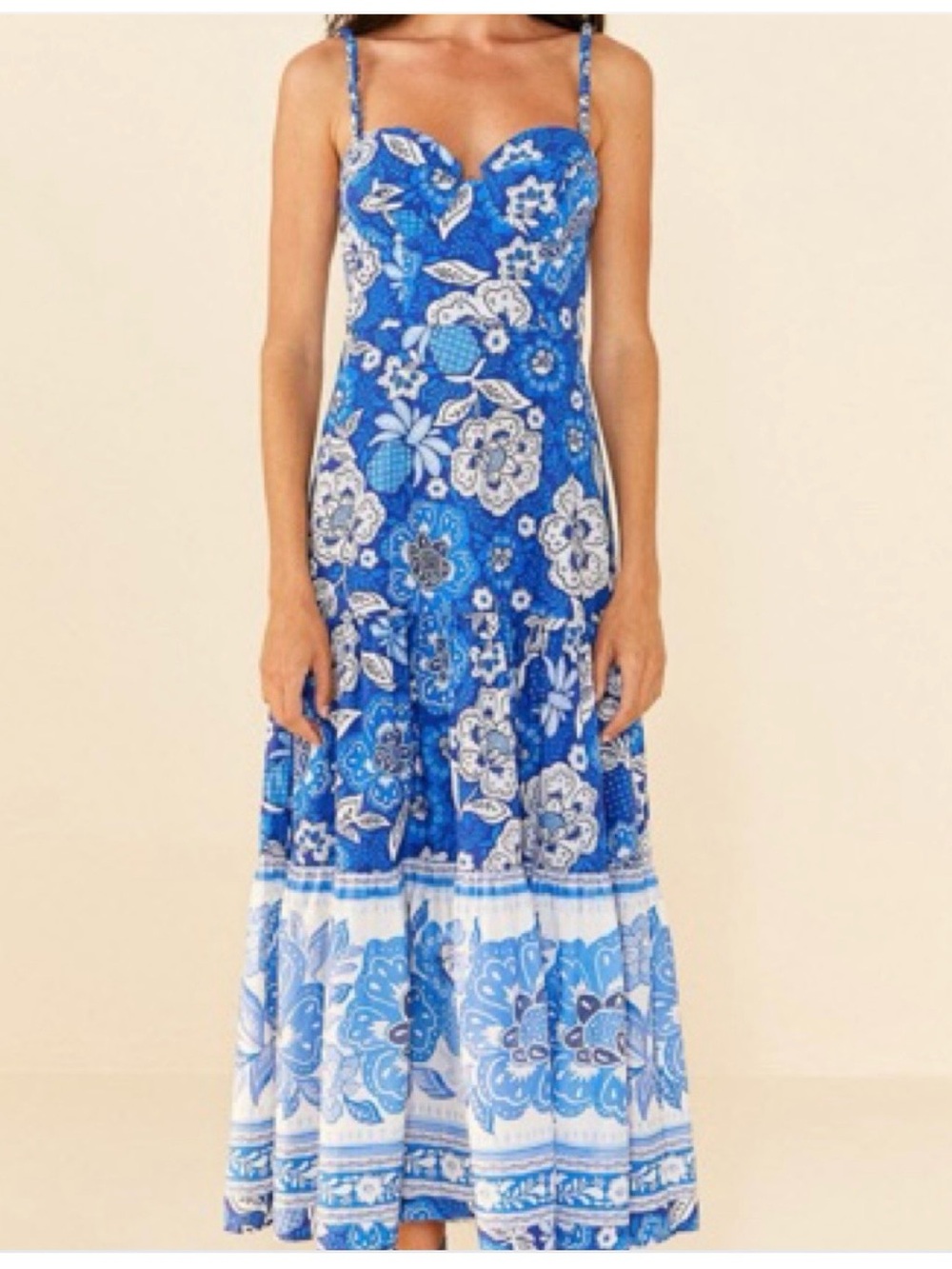 FARM Rio Blue and White Floral Maxi Dress